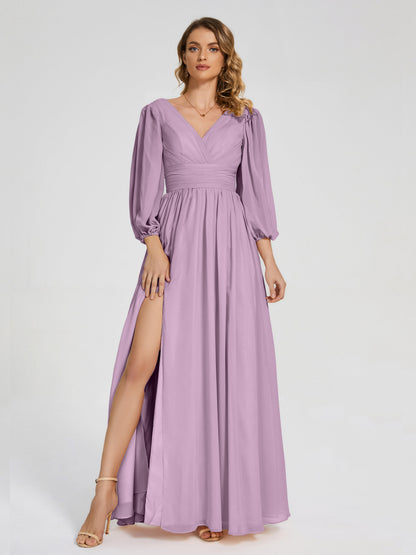 Journey Long Sleeves V-neck Bridesmaid Dress with Side Slit