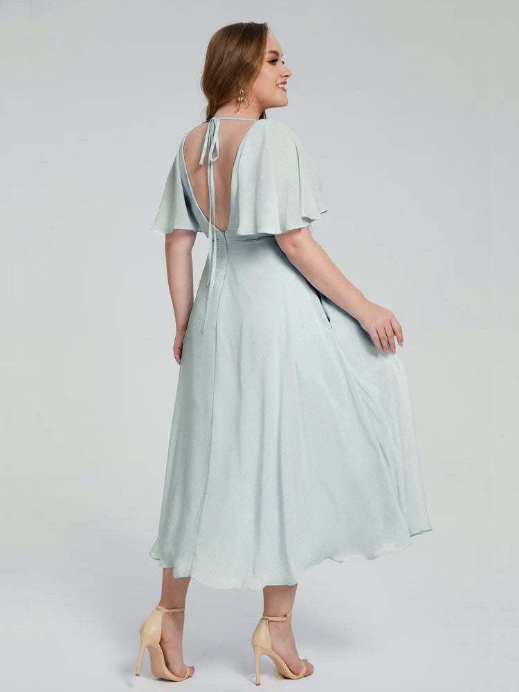 Lucia V-neck Plus Size Bridesmaid Dresses with Sleeves