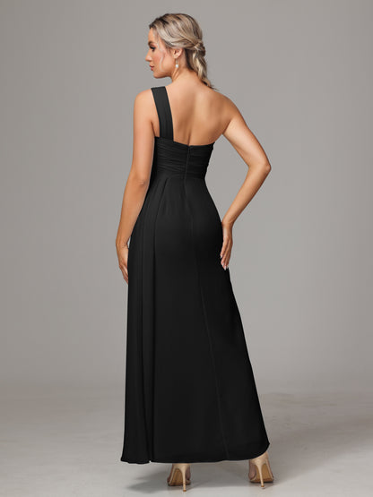 One Shoulder Floor Length Chiffon Bridesmaid Dress