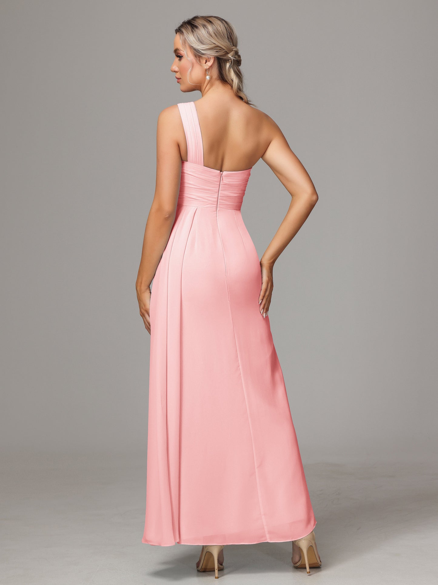 One Shoulder Floor Length Chiffon Bridesmaid Dress