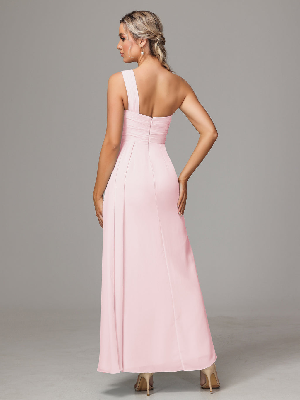 One Shoulder Floor Length Chiffon Bridesmaid Dress