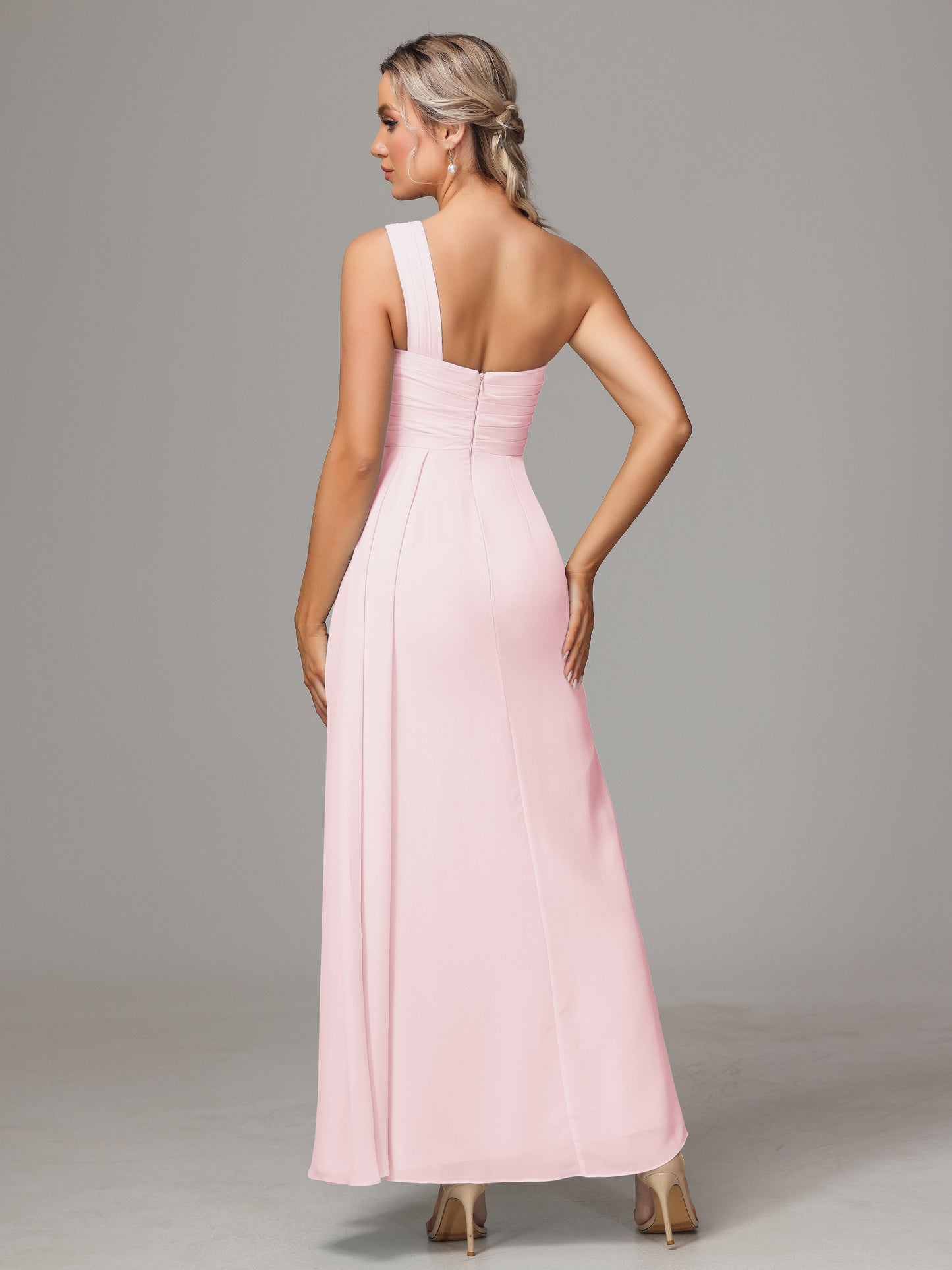 One Shoulder Floor Length Chiffon Bridesmaid Dress