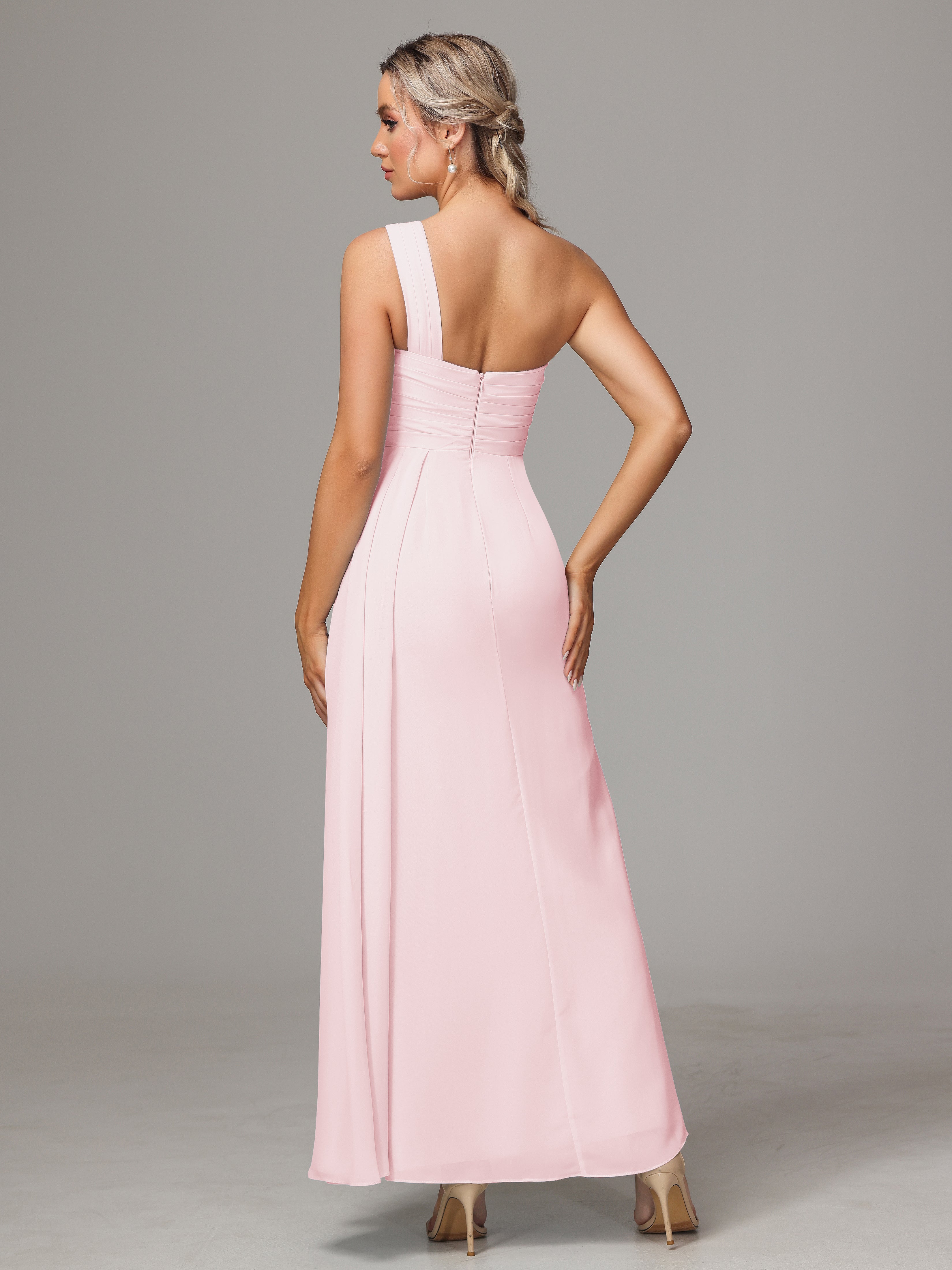 One Shoulder Floor Length Chiffon Bridesmaid Dress