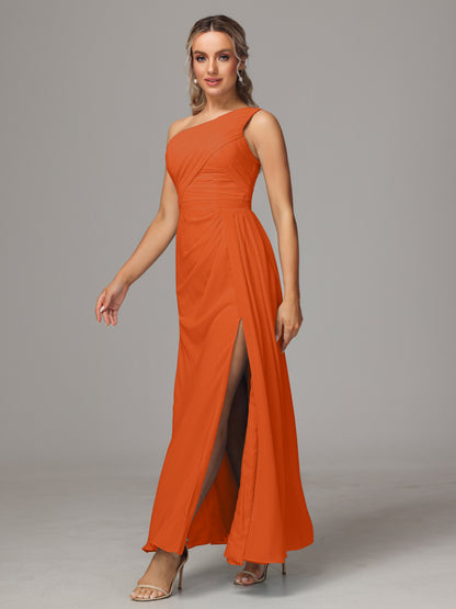 One Shoulder Floor Length Chiffon Bridesmaid Dress