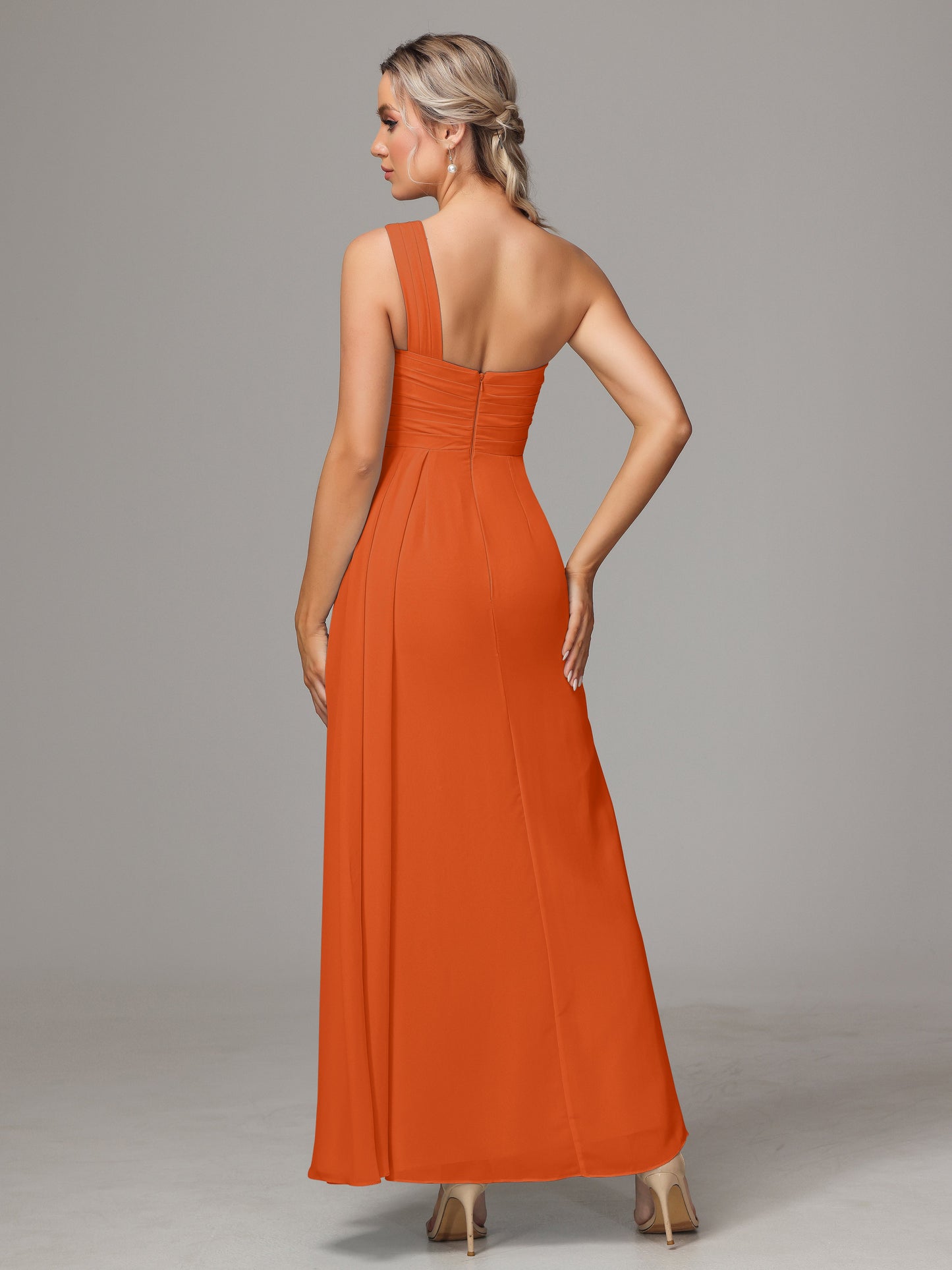 One Shoulder Floor Length Chiffon Bridesmaid Dress