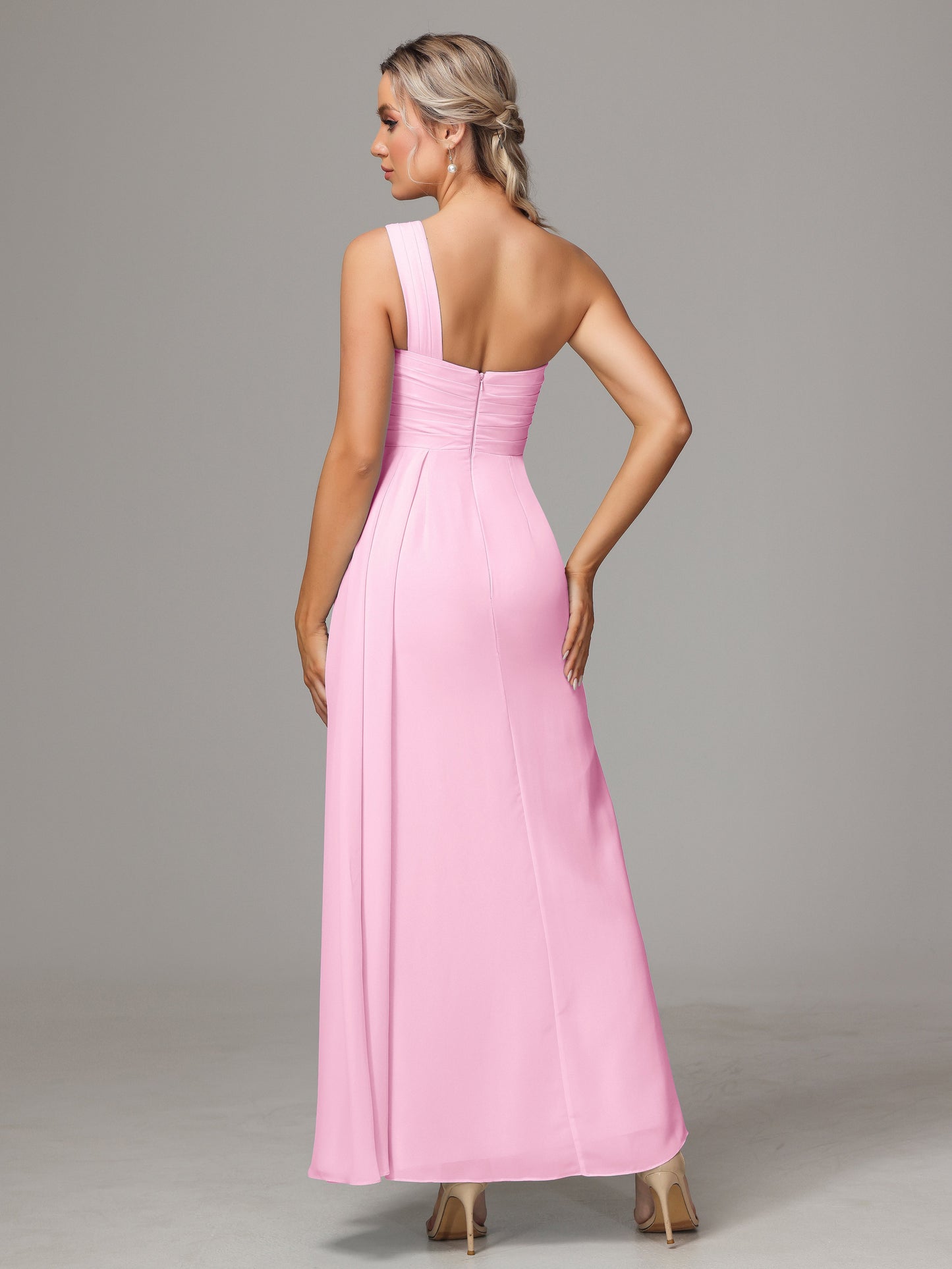One Shoulder Floor Length Chiffon Bridesmaid Dress