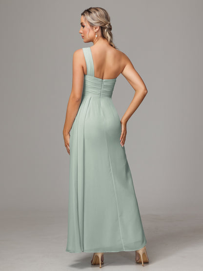 One Shoulder Floor Length Chiffon Bridesmaid Dress