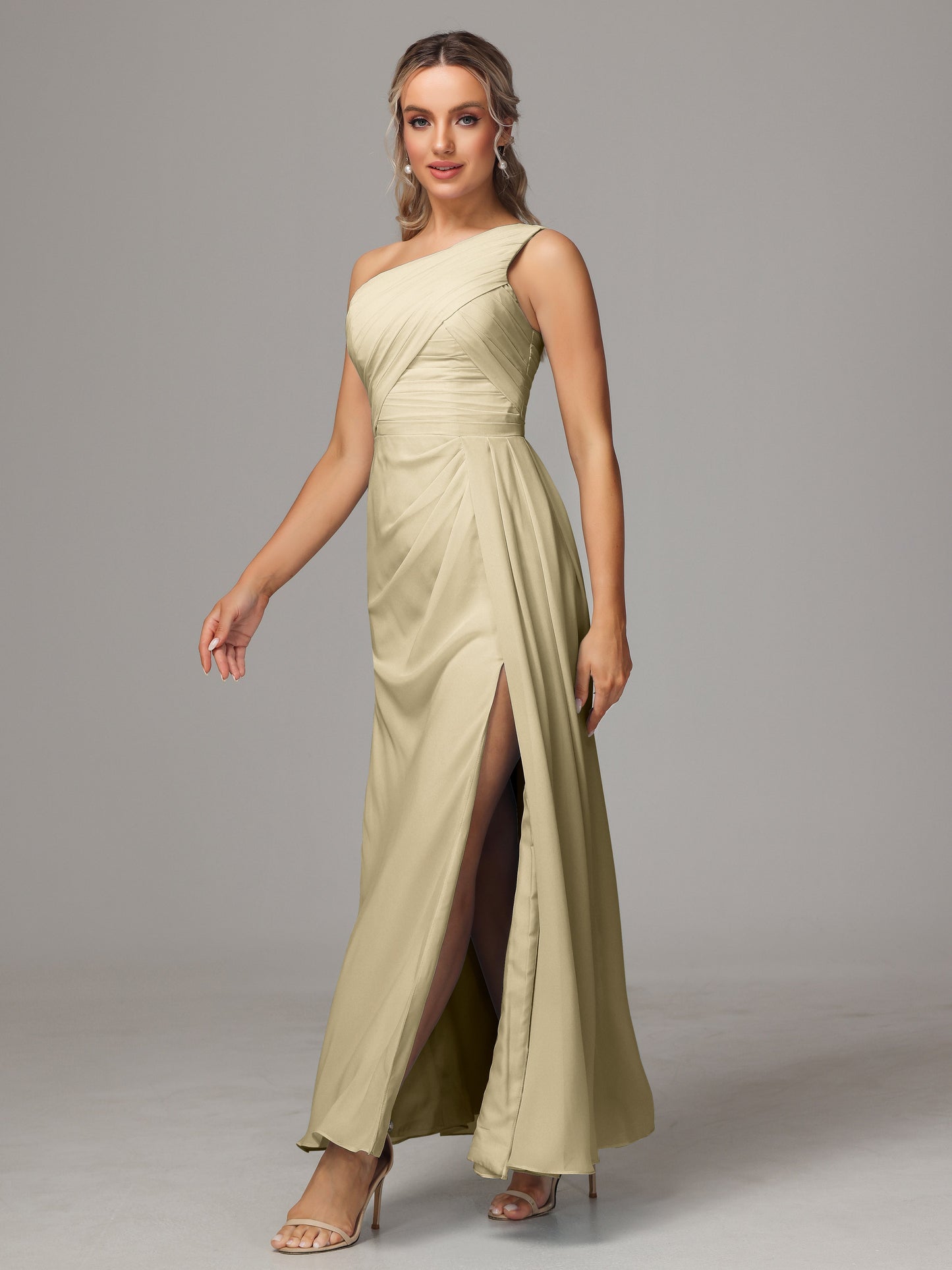 One Shoulder Floor Length Chiffon Bridesmaid Dress