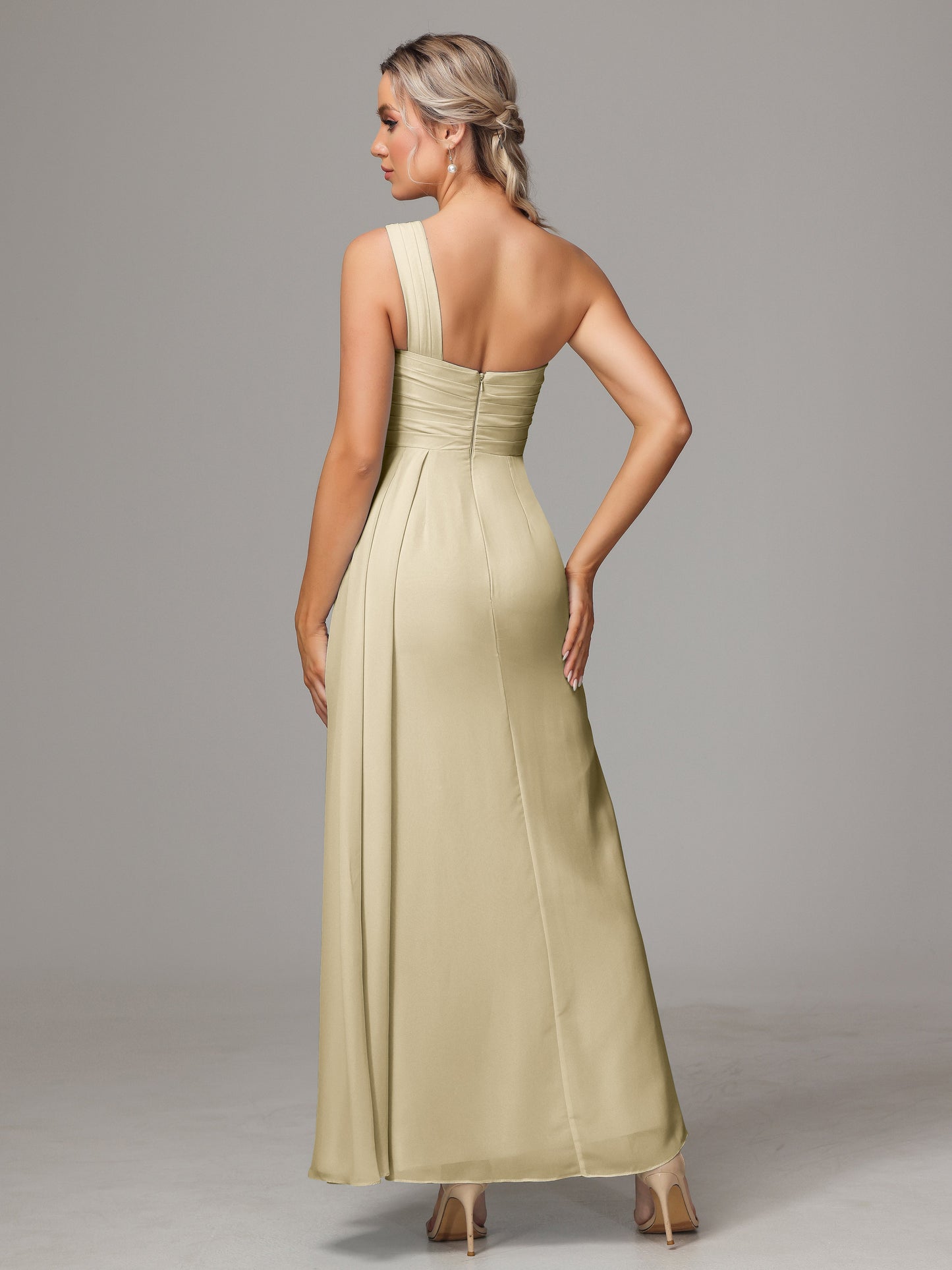 One Shoulder Floor Length Chiffon Bridesmaid Dress