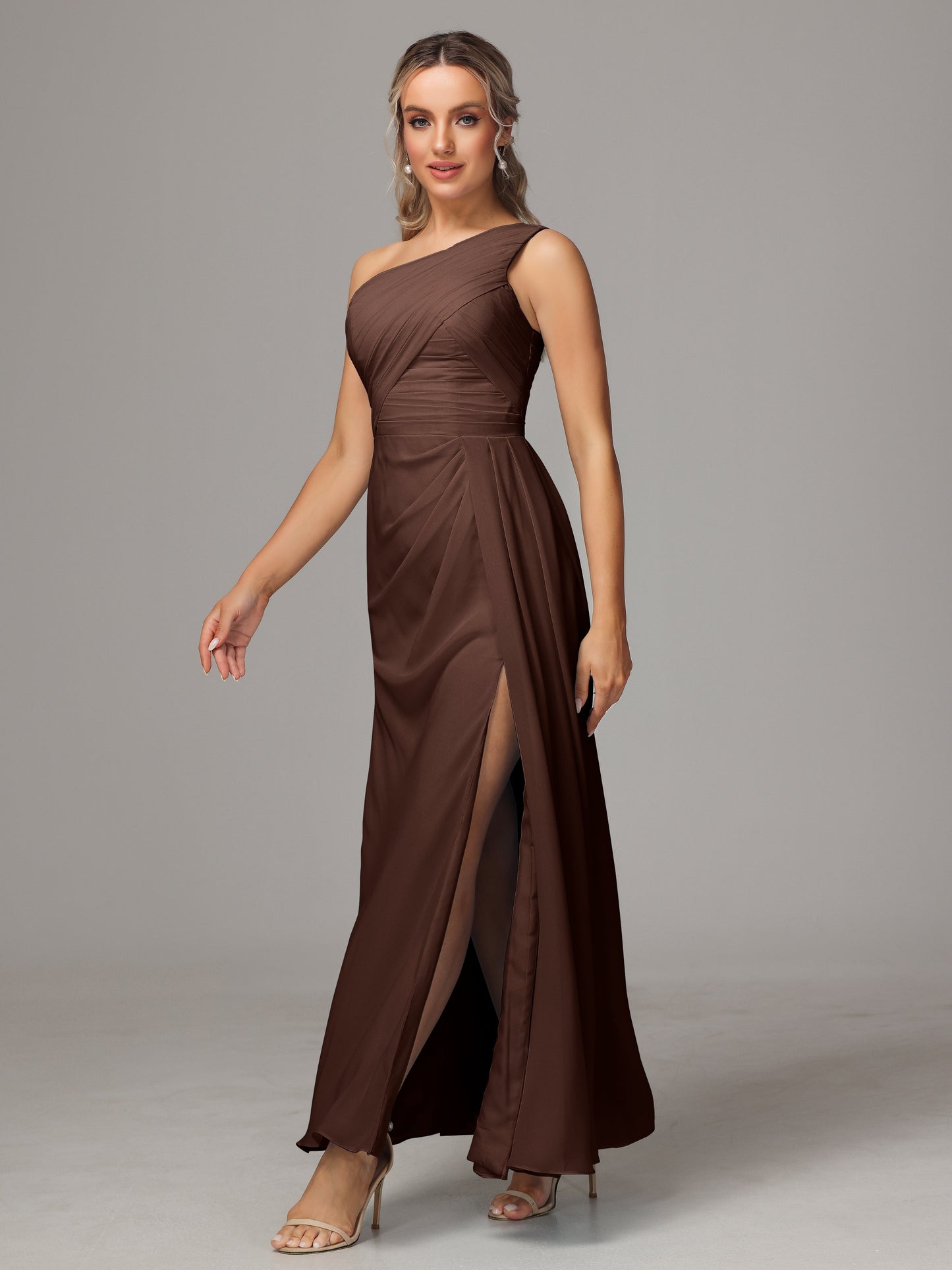 One Shoulder Floor Length Chiffon Bridesmaid Dress