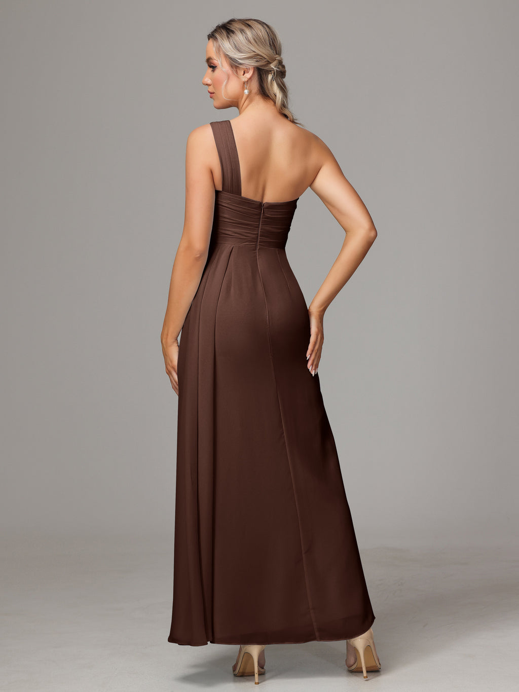 One Shoulder Floor Length Chiffon Bridesmaid Dress
