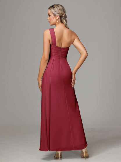 One Shoulder Floor Length Chiffon Bridesmaid Dress