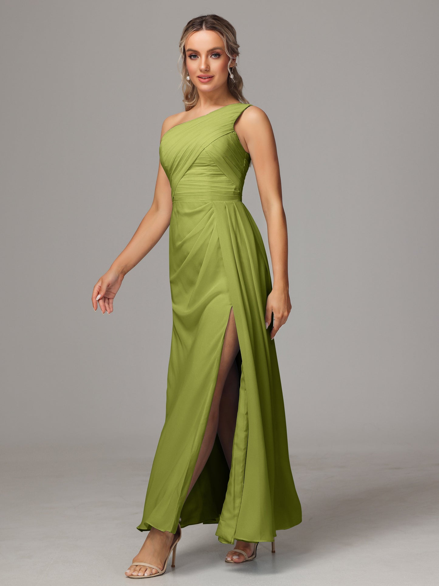 One Shoulder Floor Length Chiffon Bridesmaid Dress