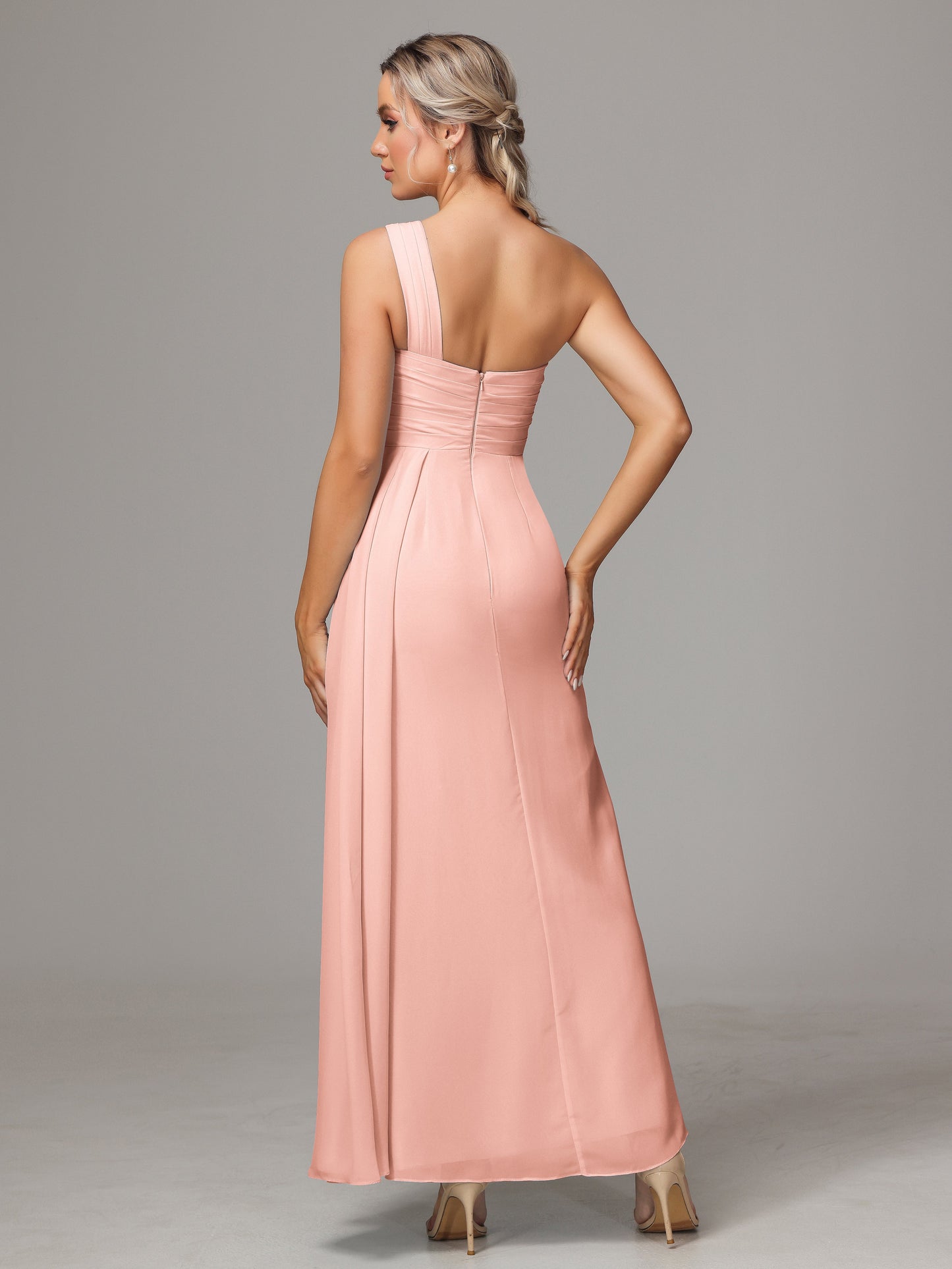 One Shoulder Floor Length Chiffon Bridesmaid Dress