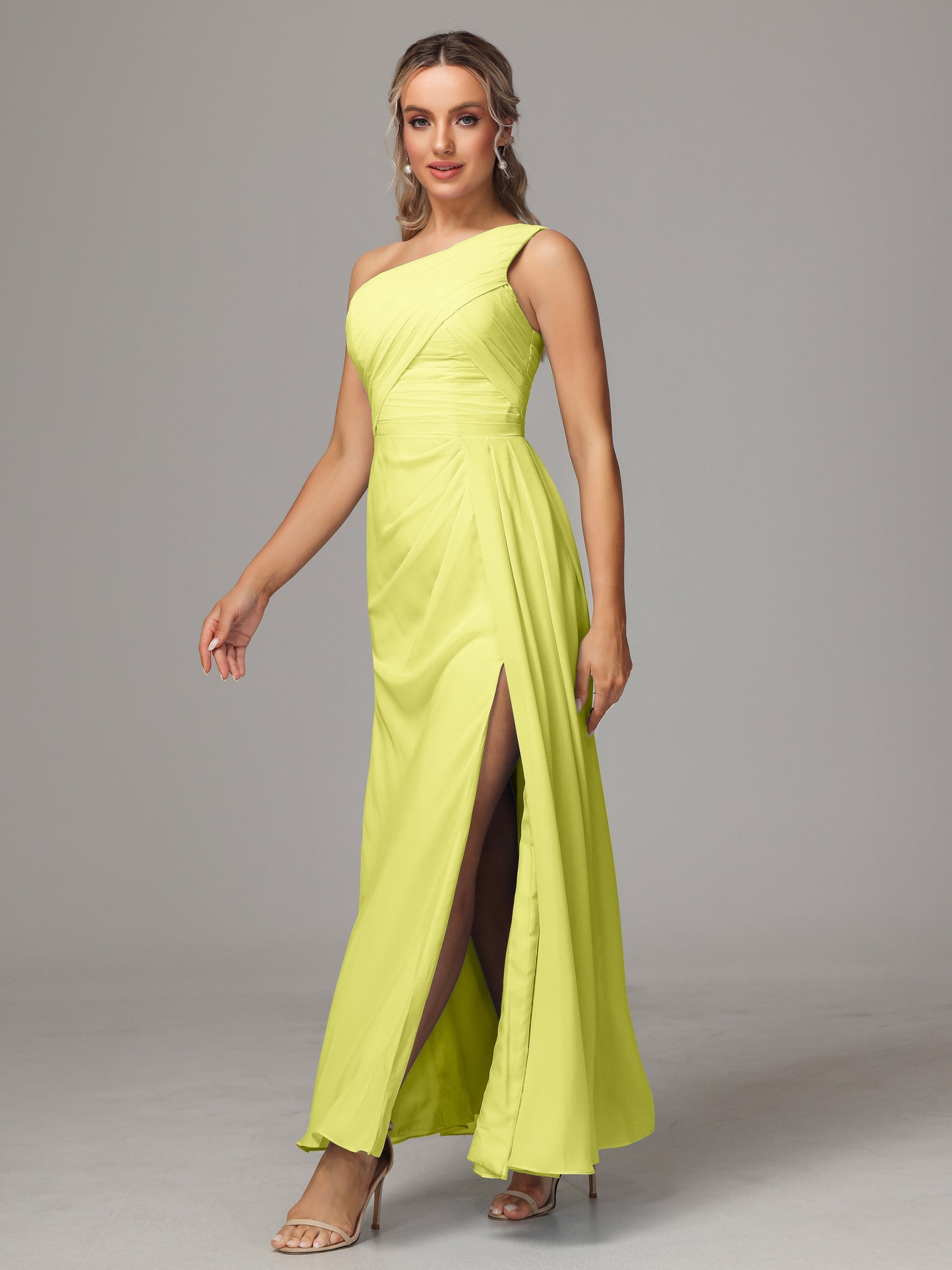 One Shoulder Floor Length Chiffon Bridesmaid Dress