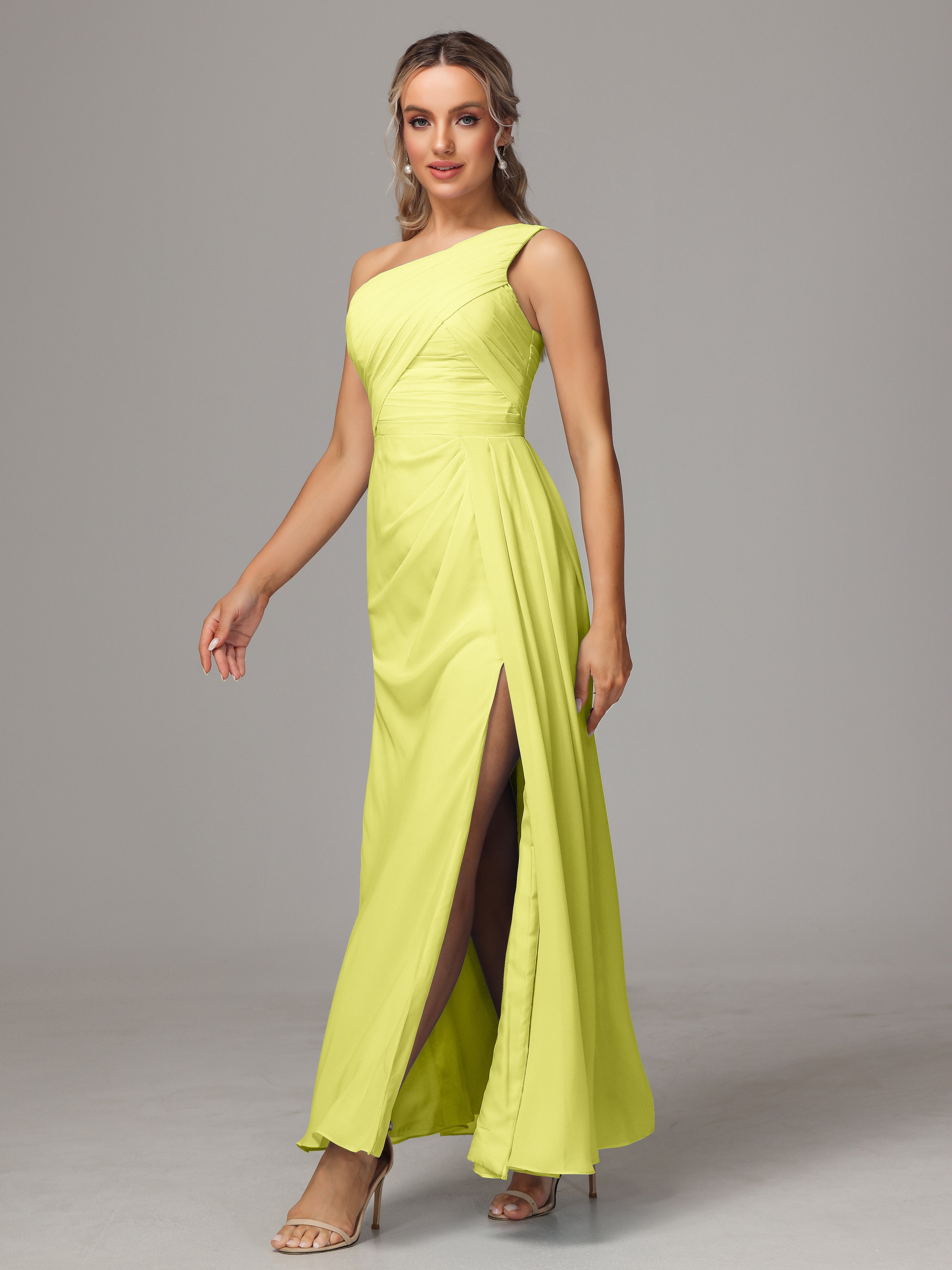 One Shoulder Floor Length Chiffon Bridesmaid Dress