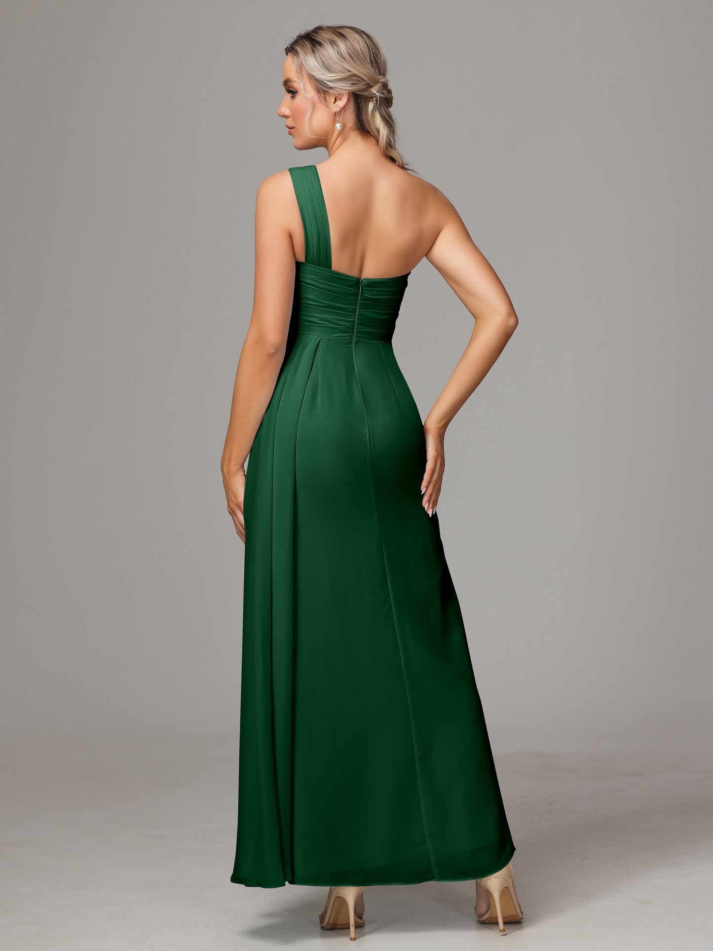 One Shoulder Floor Length Chiffon Bridesmaid Dress