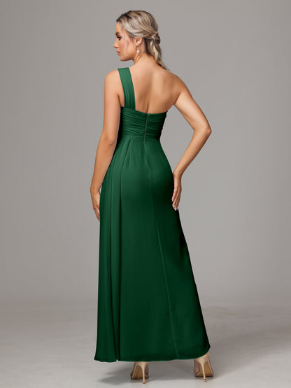 One Shoulder Floor Length Chiffon Bridesmaid Dress