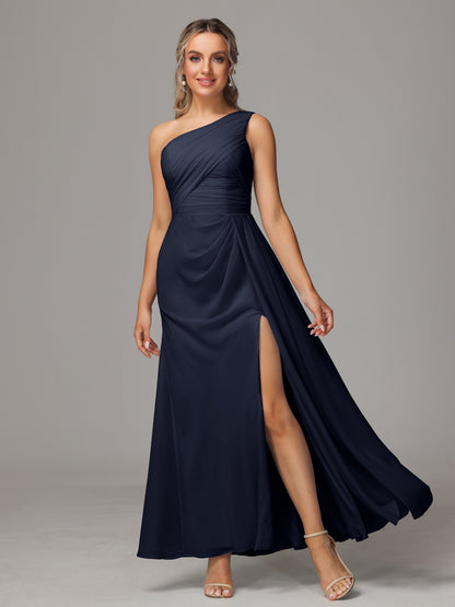 One Shoulder Floor Length Chiffon Bridesmaid Dress
