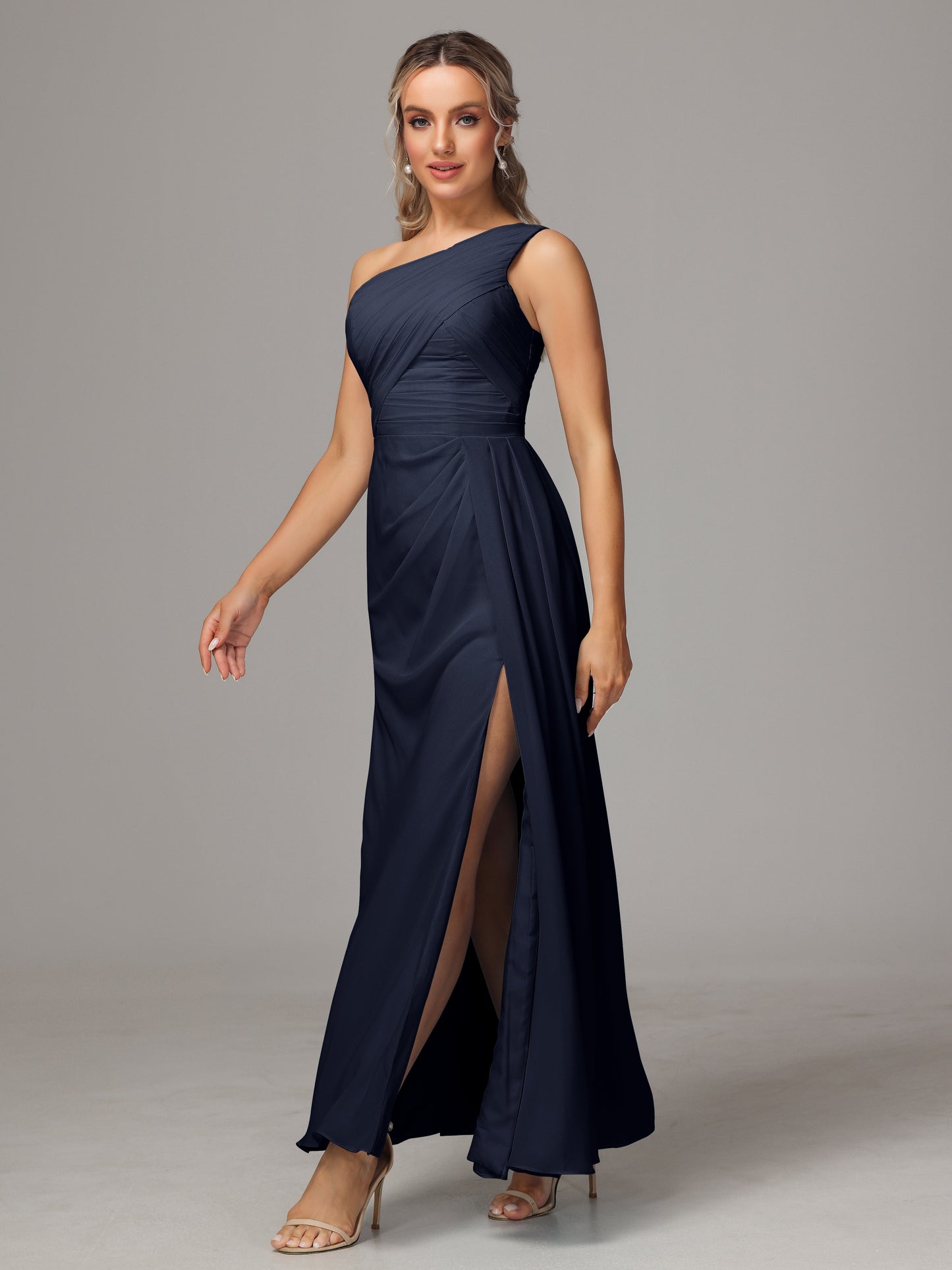 One Shoulder Floor Length Chiffon Bridesmaid Dress