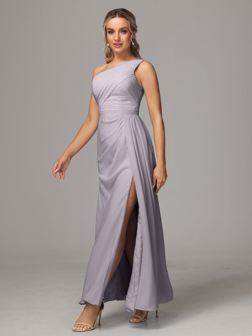One Shoulder Floor Length Chiffon Bridesmaid Dress