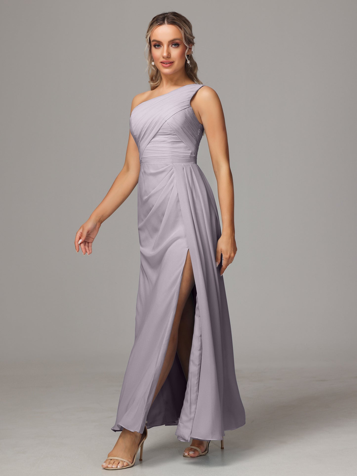 One Shoulder Floor Length Chiffon Bridesmaid Dress