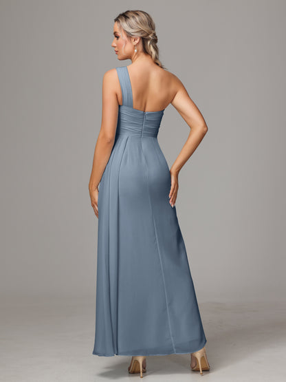One Shoulder Floor Length Chiffon Bridesmaid Dress