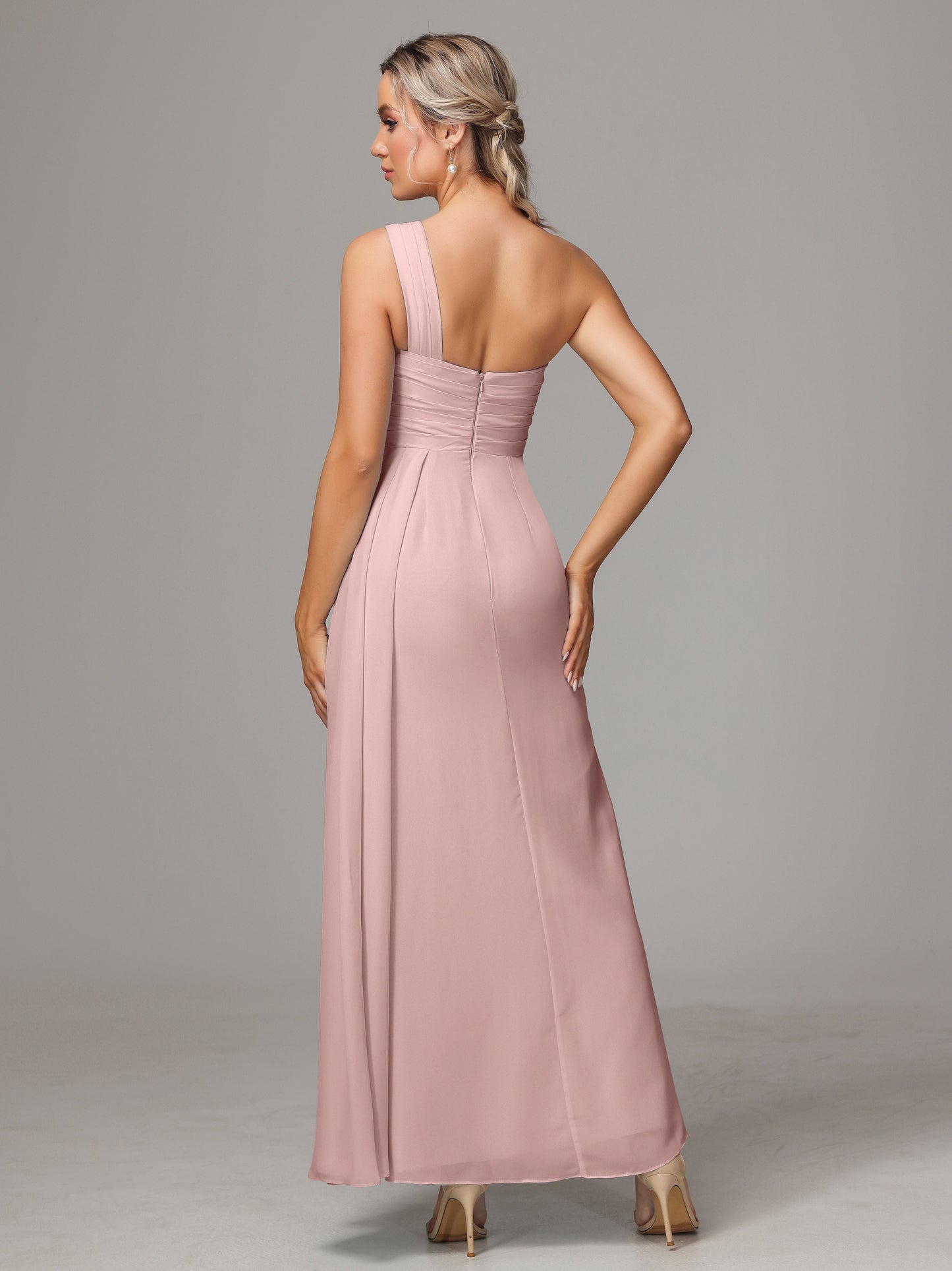 One Shoulder Floor Length Chiffon Bridesmaid Dress