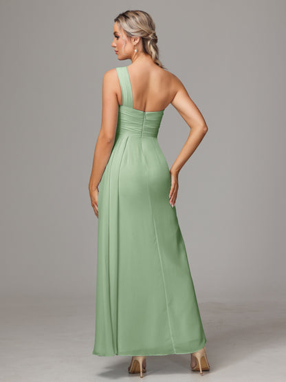 One Shoulder Floor Length Chiffon Bridesmaid Dress
