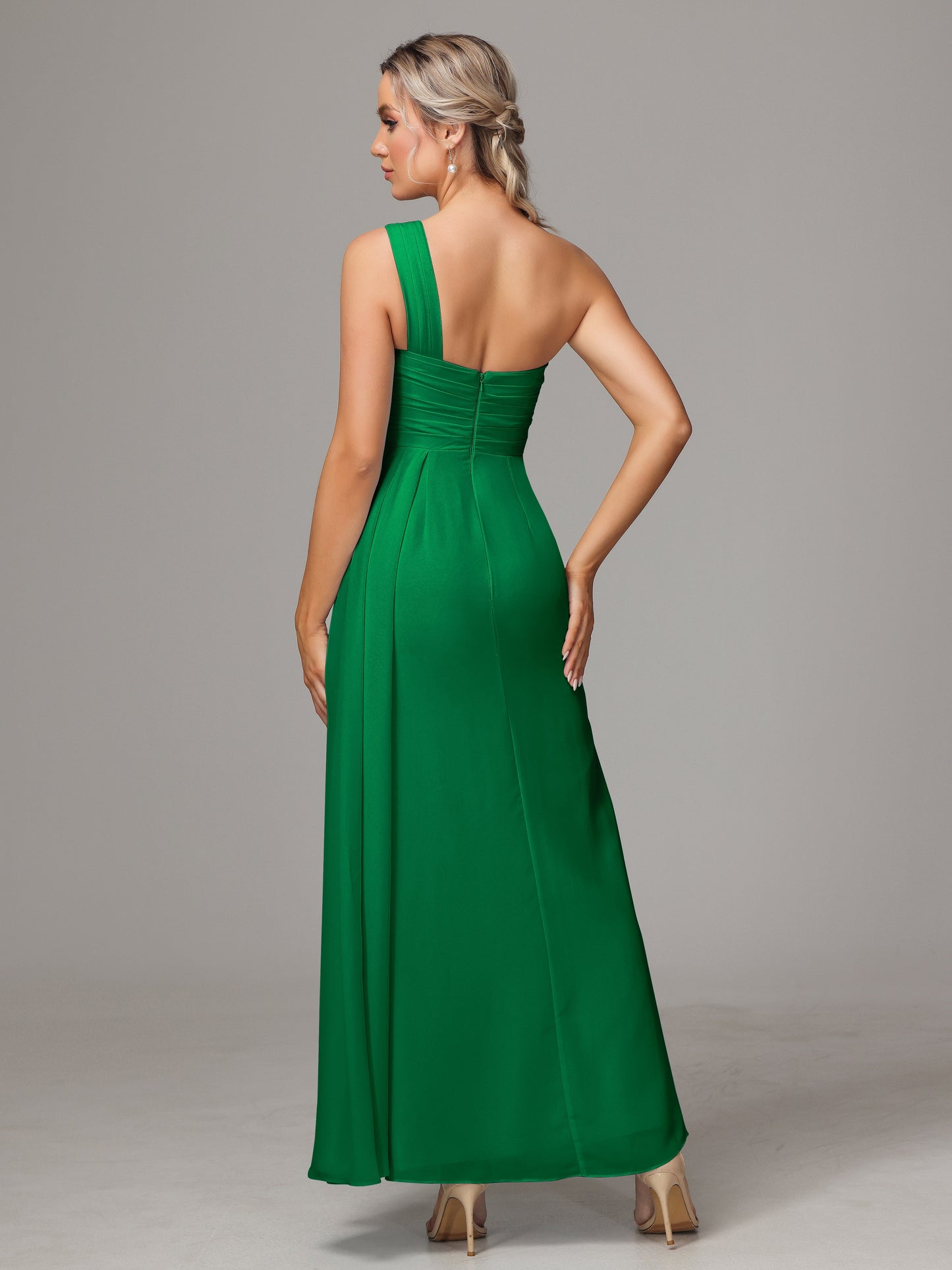 One Shoulder Floor Length Chiffon Bridesmaid Dress