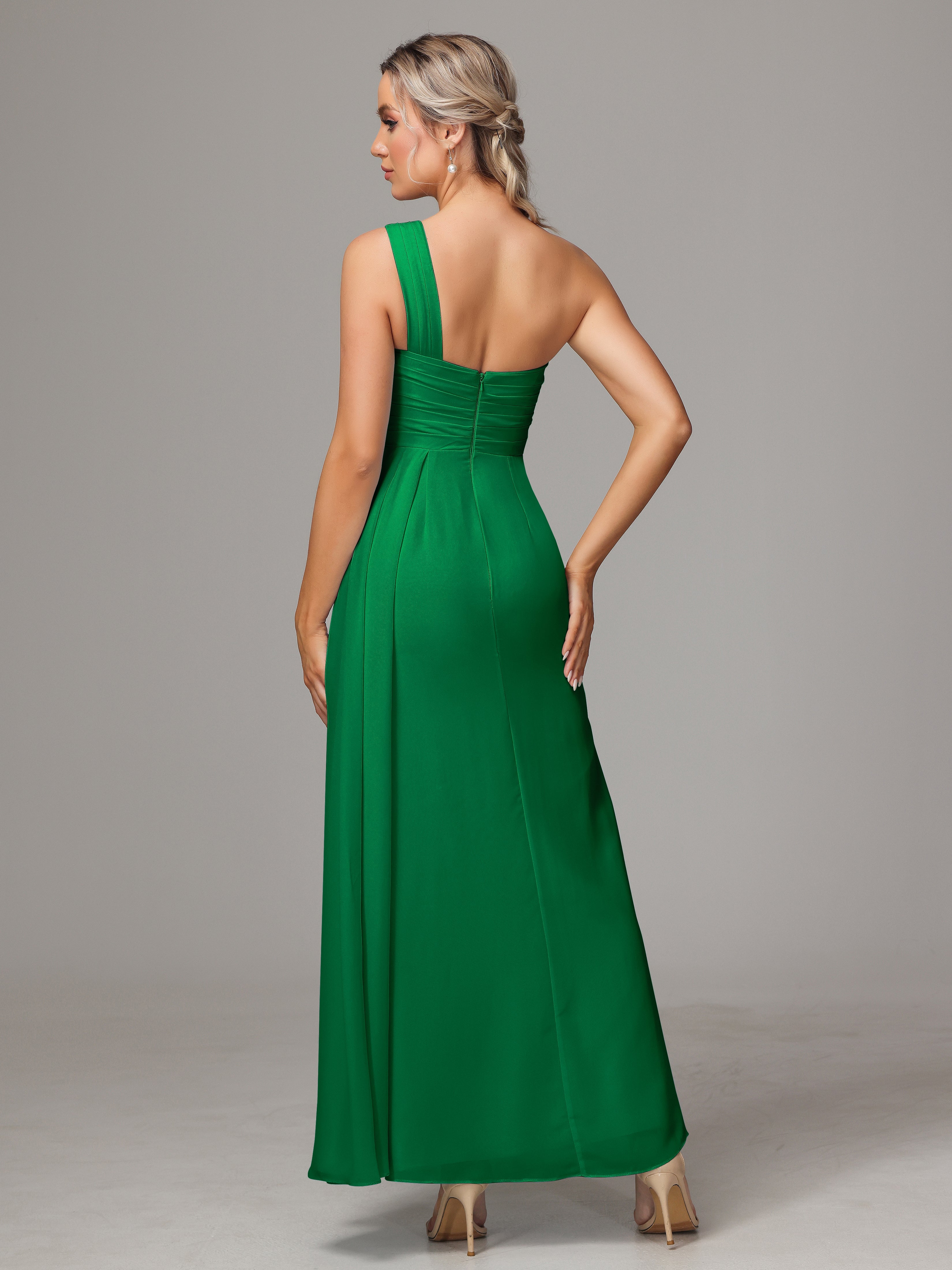 One Shoulder Floor Length Chiffon Bridesmaid Dress