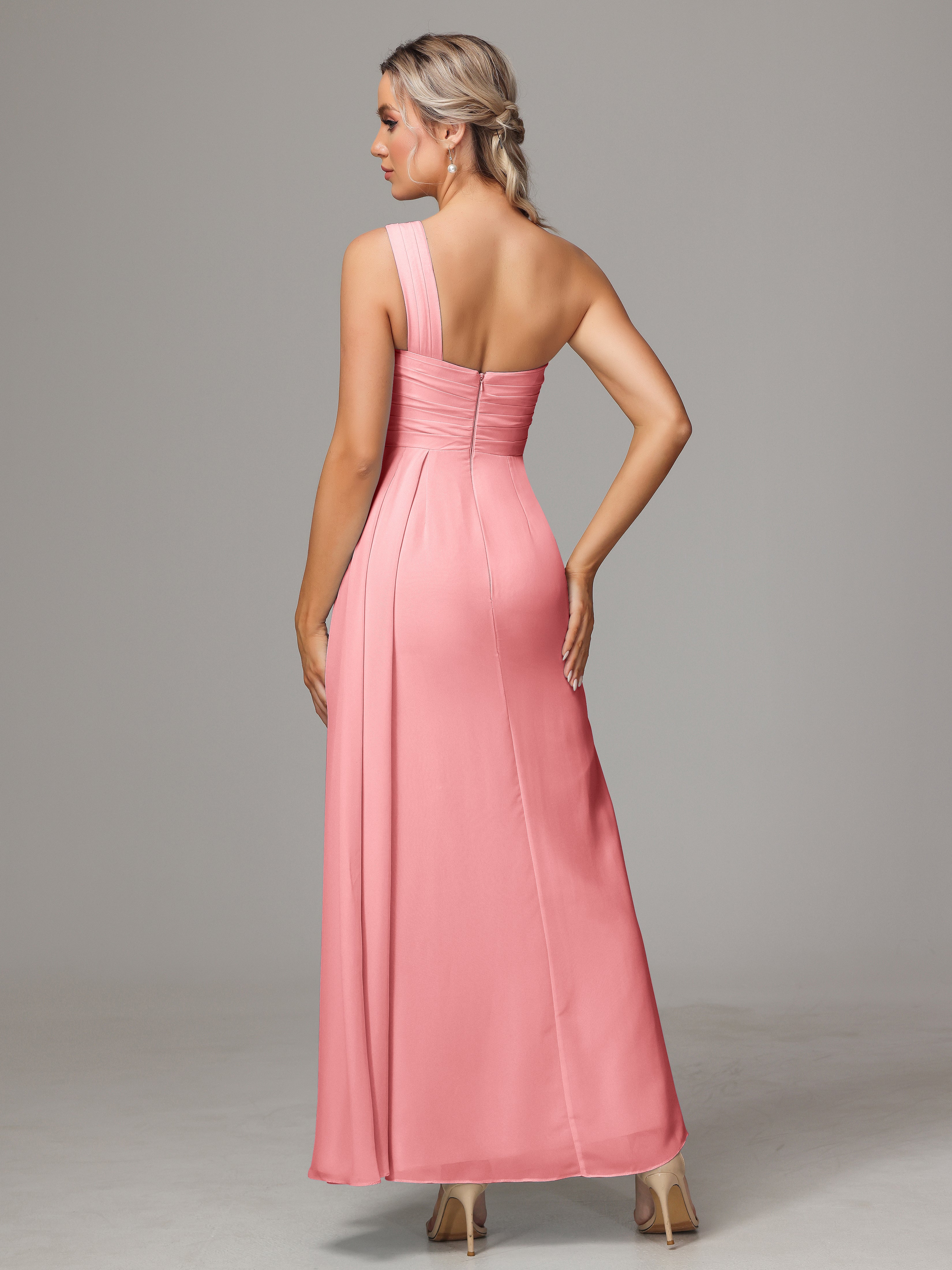 One Shoulder Floor Length Chiffon Bridesmaid Dress