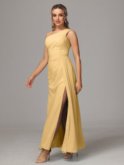 One Shoulder Floor Length Chiffon Bridesmaid Dress