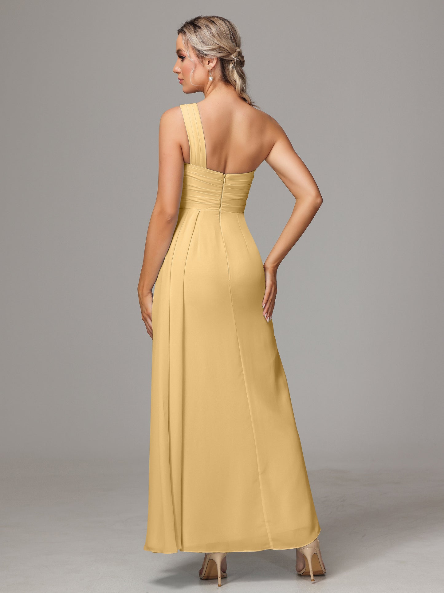 One Shoulder Floor Length Chiffon Bridesmaid Dress