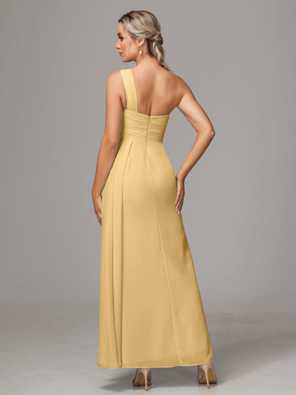 One Shoulder Floor Length Chiffon Bridesmaid Dress