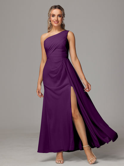 One Shoulder Floor Length Chiffon Bridesmaid Dress