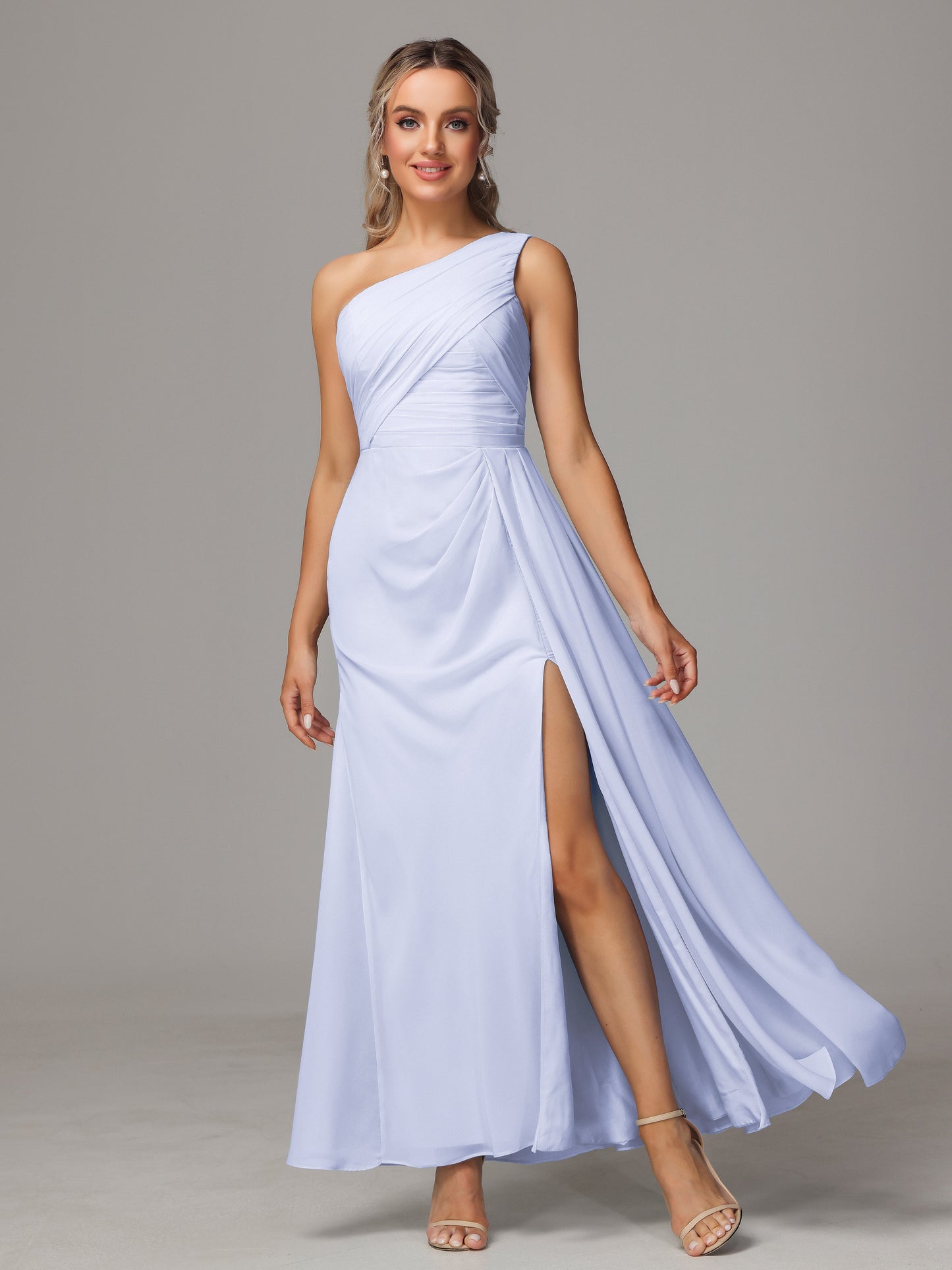 One Shoulder Floor Length Chiffon Bridesmaid Dress