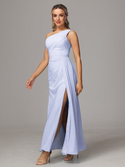 One Shoulder Floor Length Chiffon Bridesmaid Dress