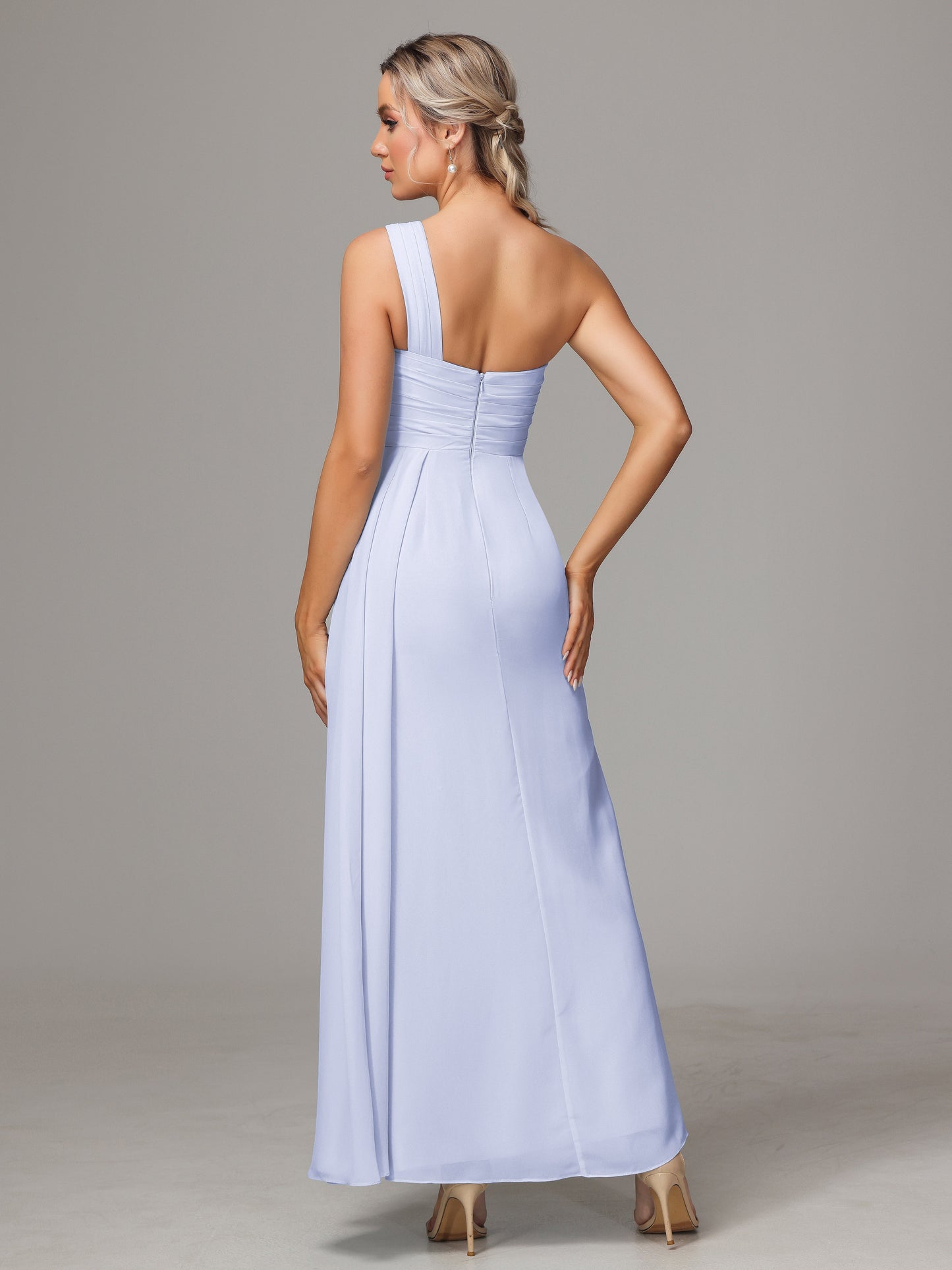 One Shoulder Floor Length Chiffon Bridesmaid Dress