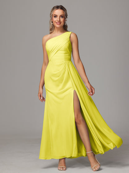 One Shoulder Floor Length Chiffon Bridesmaid Dress