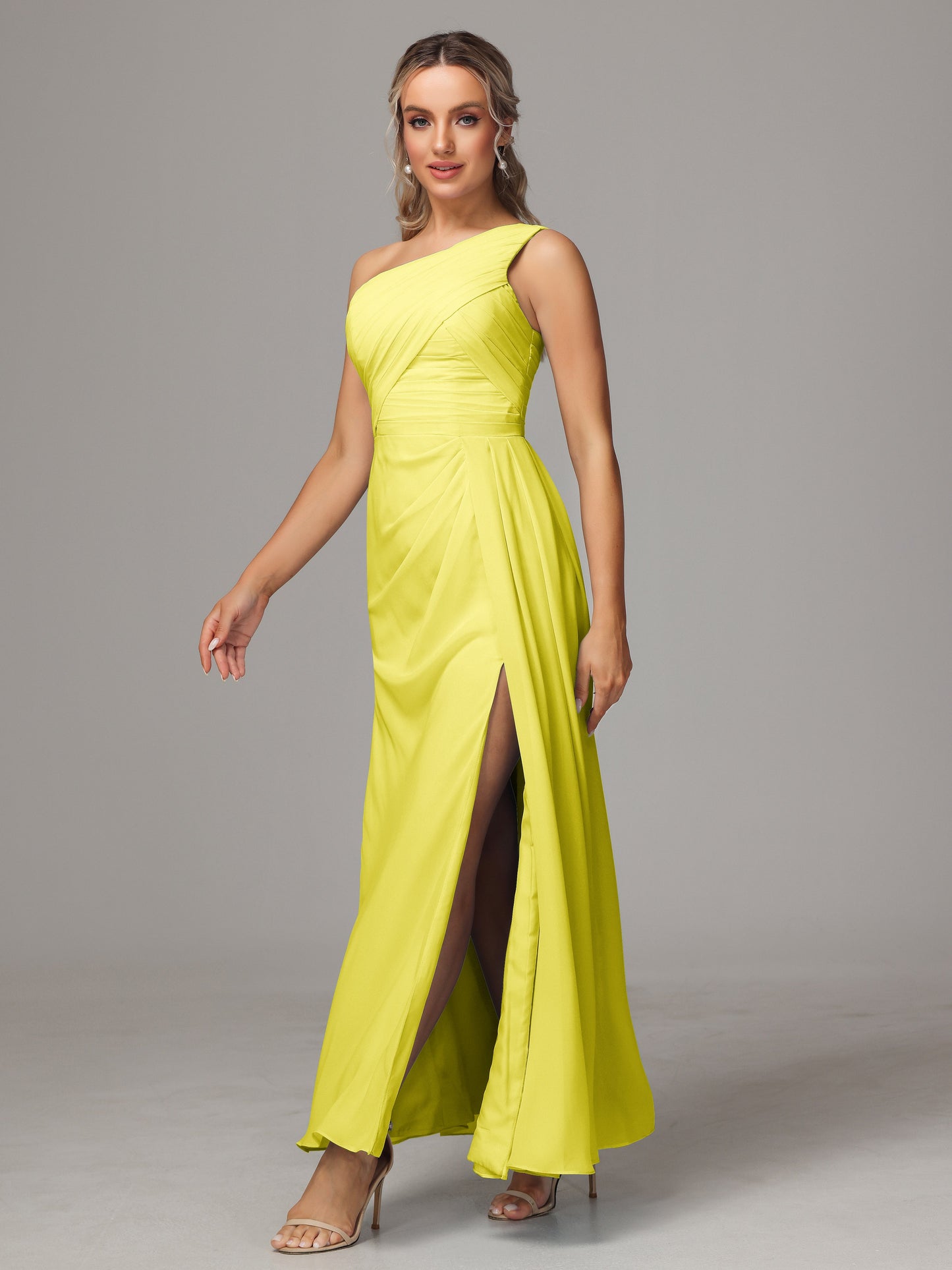 One Shoulder Floor Length Chiffon Bridesmaid Dress
