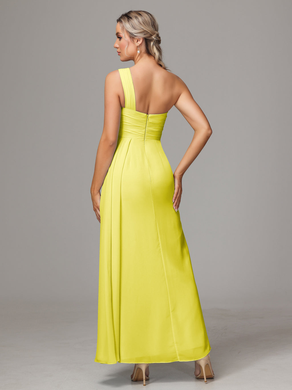 One Shoulder Floor Length Chiffon Bridesmaid Dress