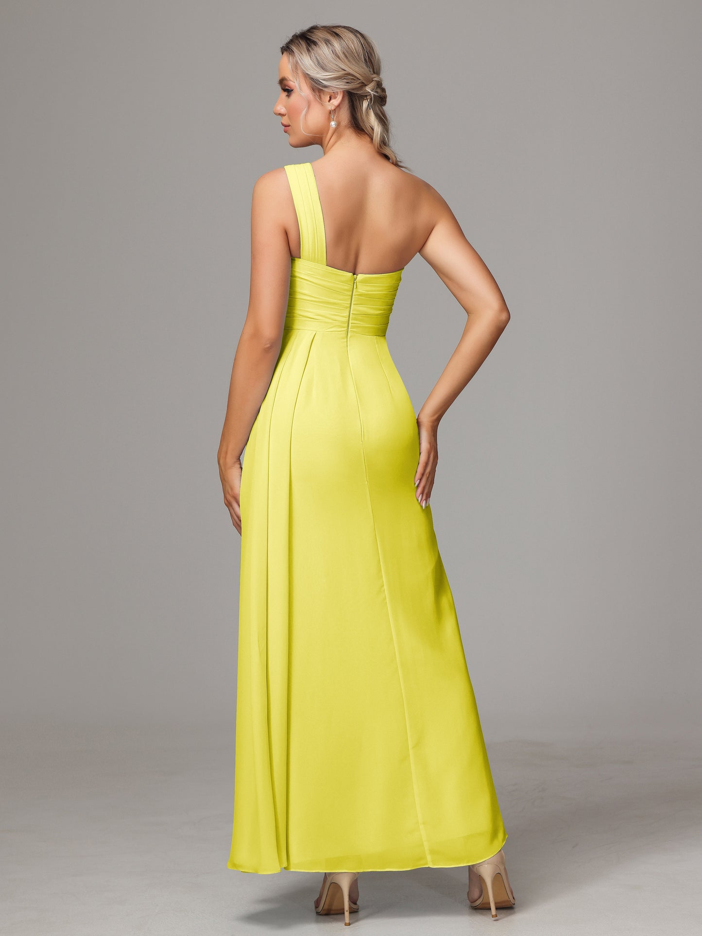 One Shoulder Floor Length Chiffon Bridesmaid Dress