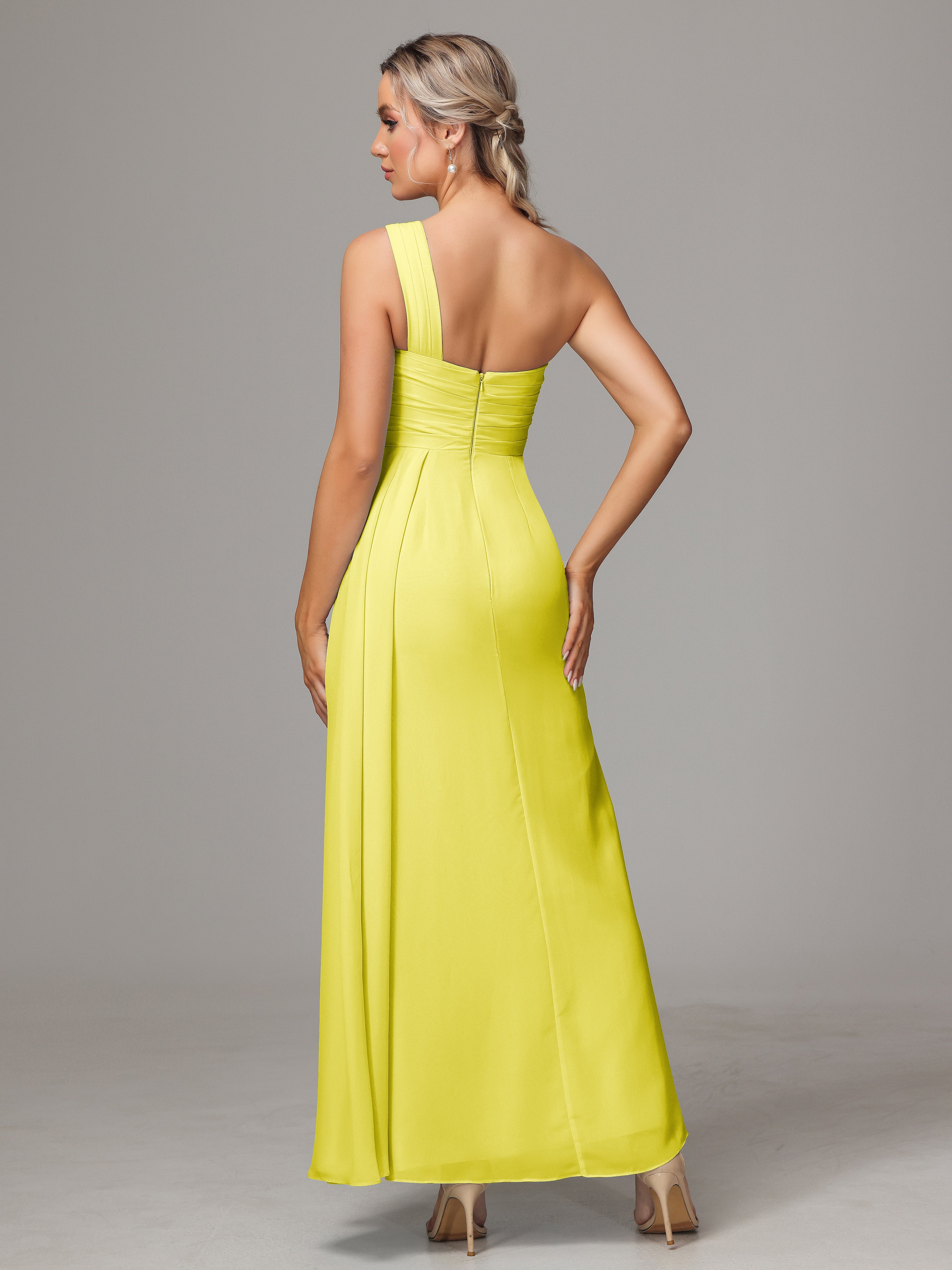 One Shoulder Floor Length Chiffon Bridesmaid Dress