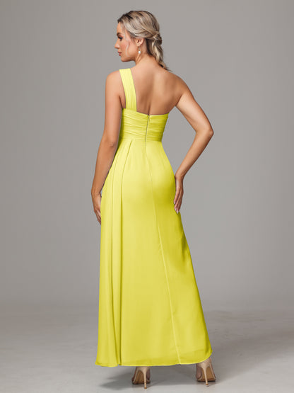 One Shoulder Floor Length Chiffon Bridesmaid Dress