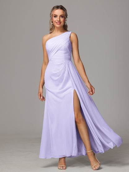 One Shoulder Floor Length Chiffon Bridesmaid Dress