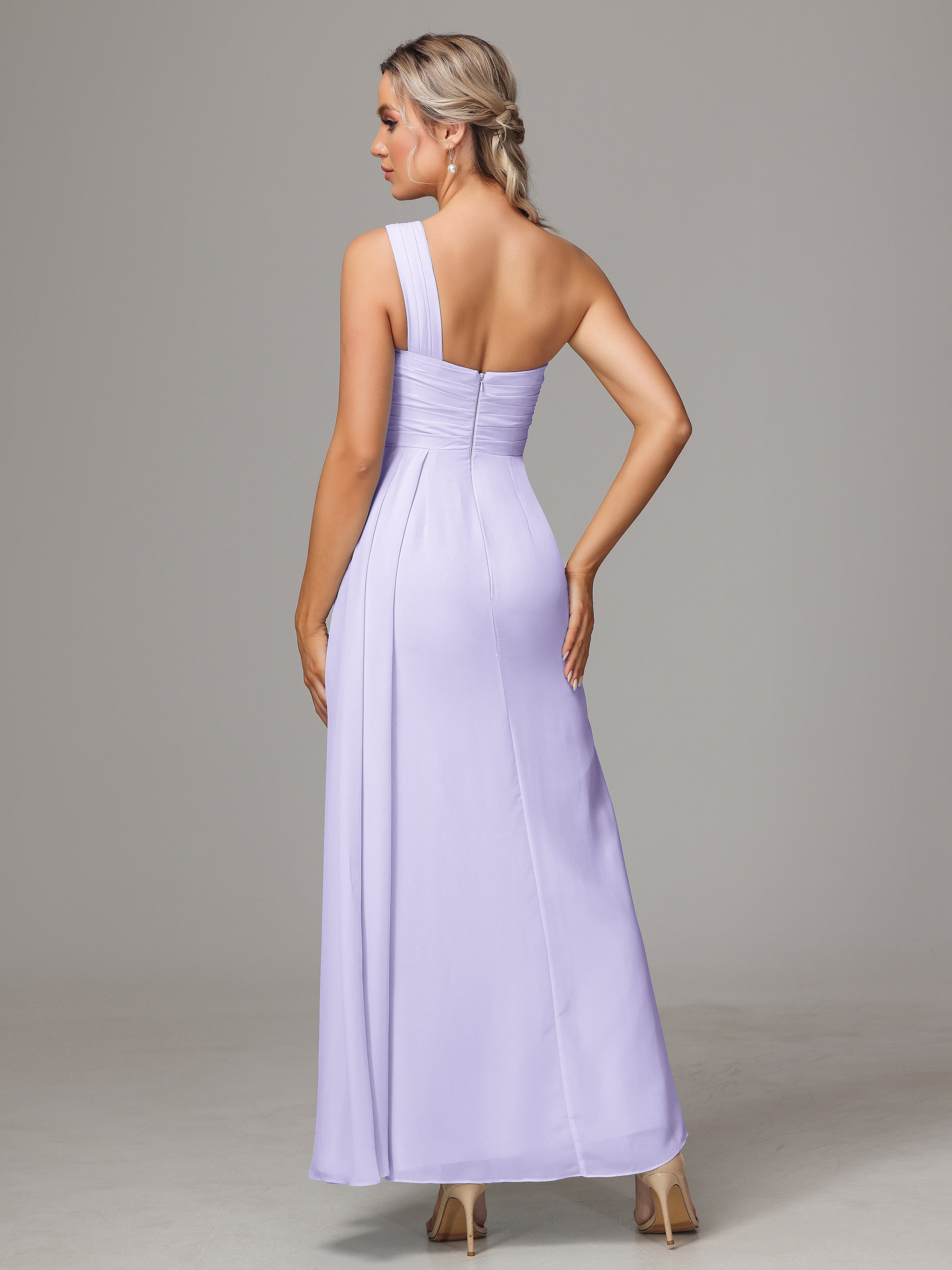 One Shoulder Floor Length Chiffon Bridesmaid Dress