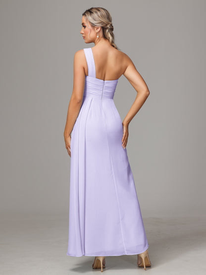 One Shoulder Floor Length Chiffon Bridesmaid Dress