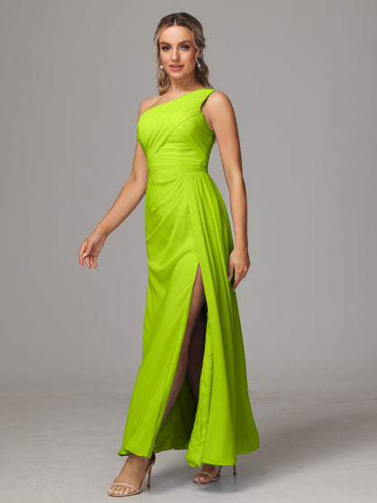 One Shoulder Floor Length Chiffon Bridesmaid Dress