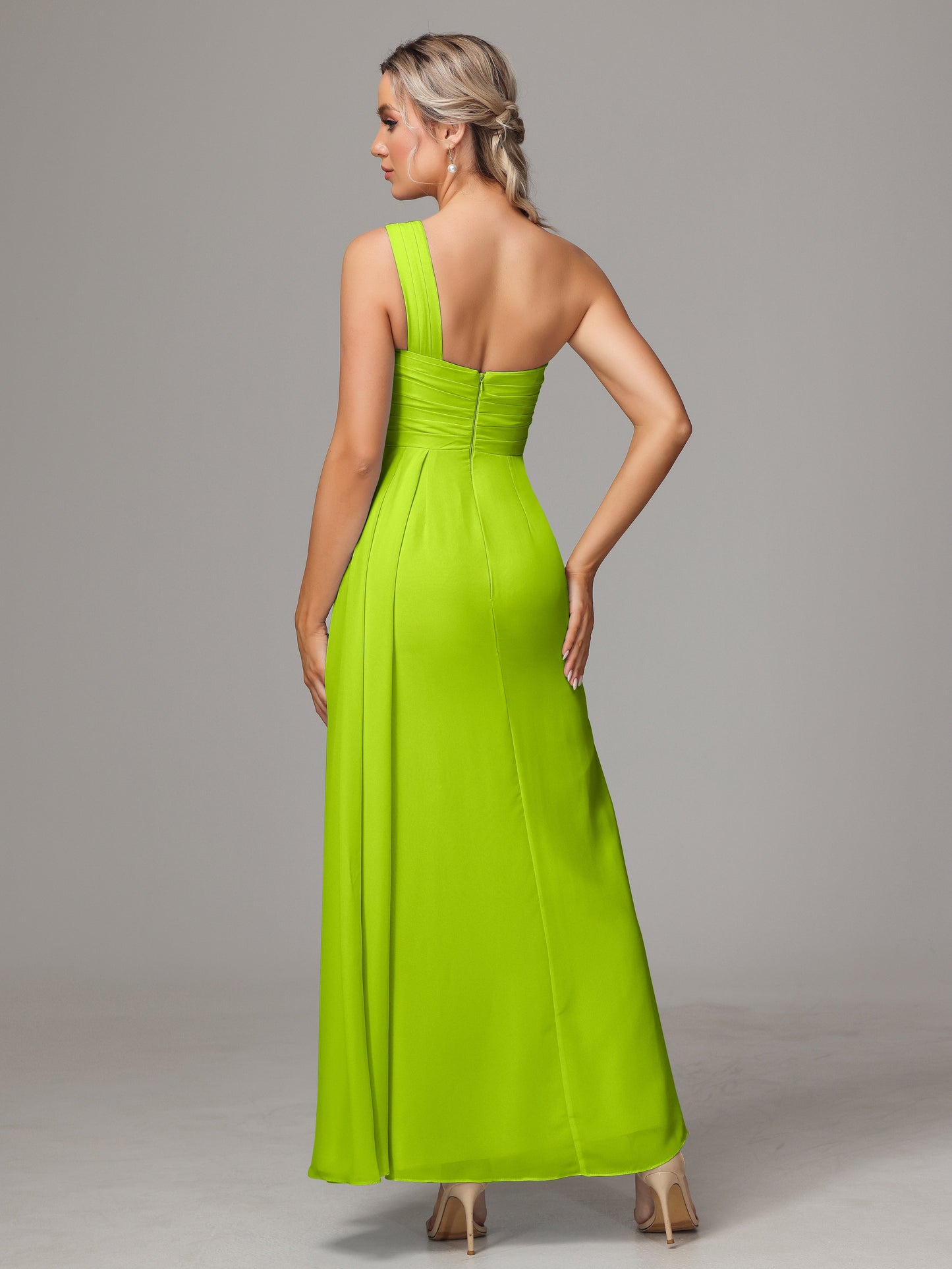 One Shoulder Floor Length Chiffon Bridesmaid Dress